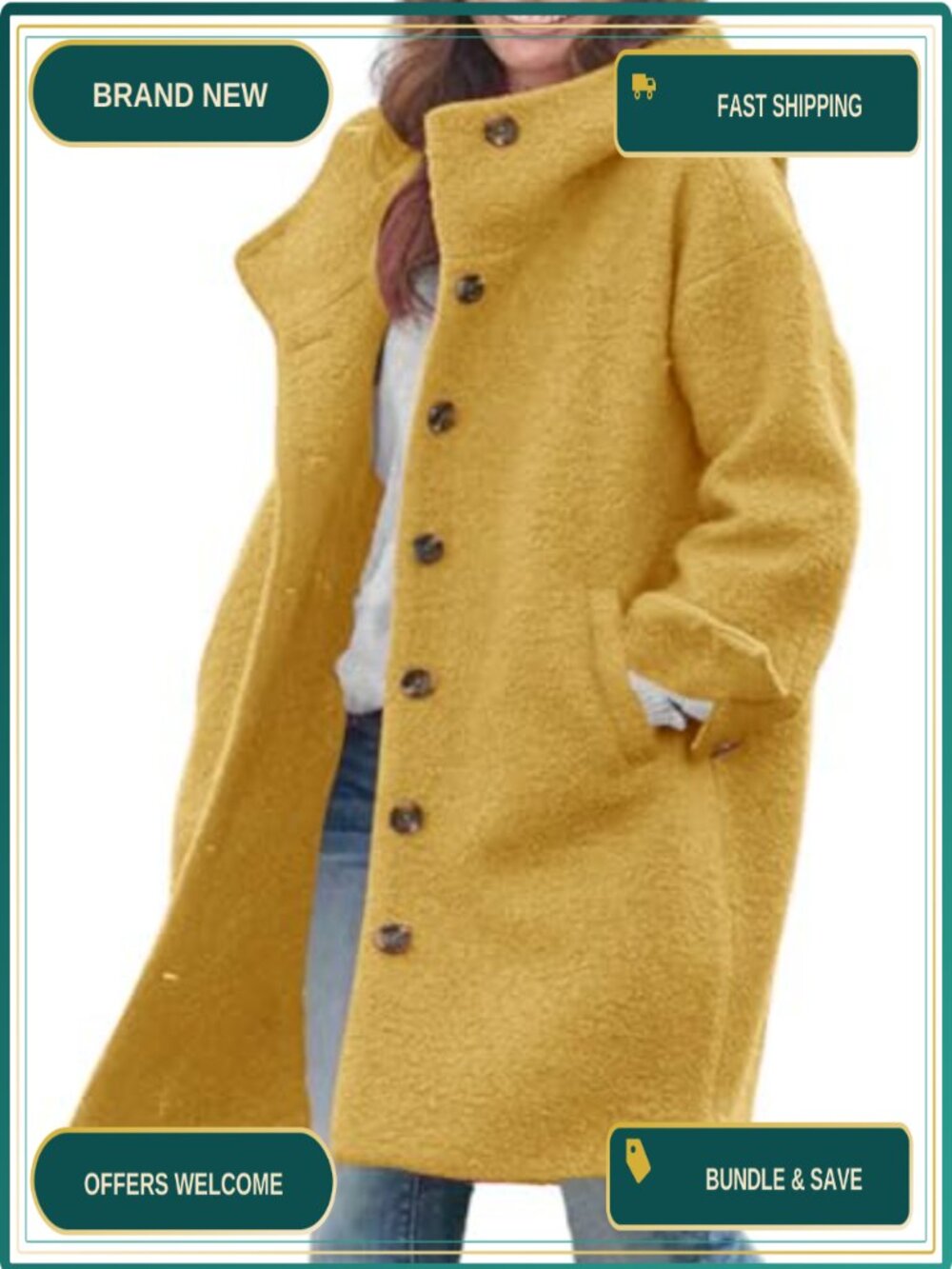 Wool Blend Long Hooded Coat Single Breasted Button Up Winter